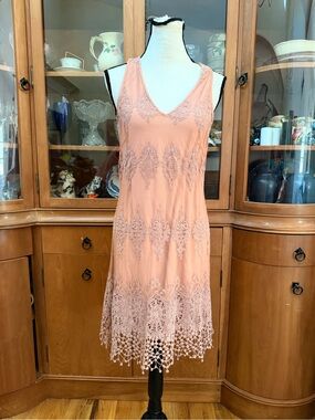 Brontë peach sleeveless lace shift boho dress